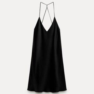 Zara | Satin Strappy Slip Dress in Black NWT